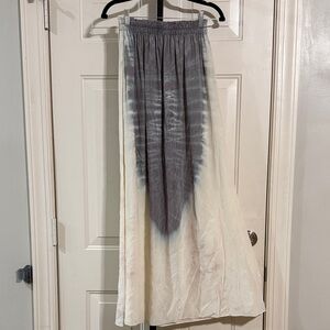LoveShackFancy Gray and Cream Silk Maxi Skirt 1